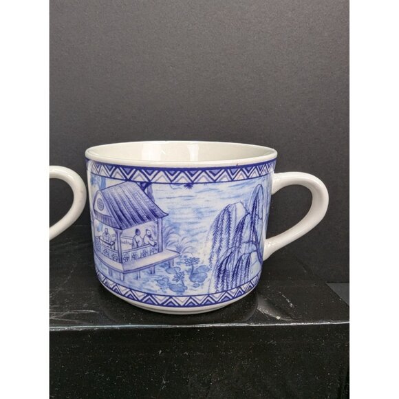 American Atelier At Home Asian Tonile 5025 Stoneware Flat Coffee Cup Lot of 2 - Picture 3 of 9